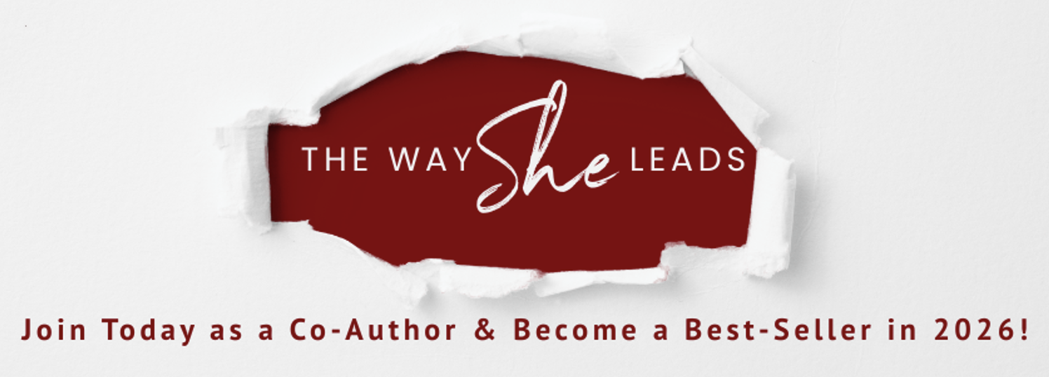 The Way She Leads graphic that reads "Join Today as a Co-Author & Become a Best-Suller in 2026!"
